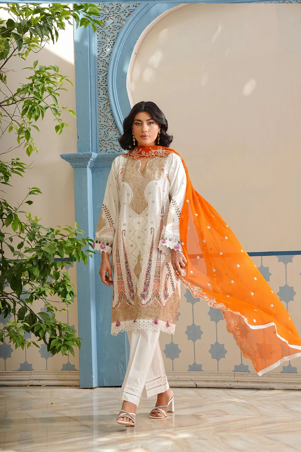 Ivory & Orange Look Pakistani outfit