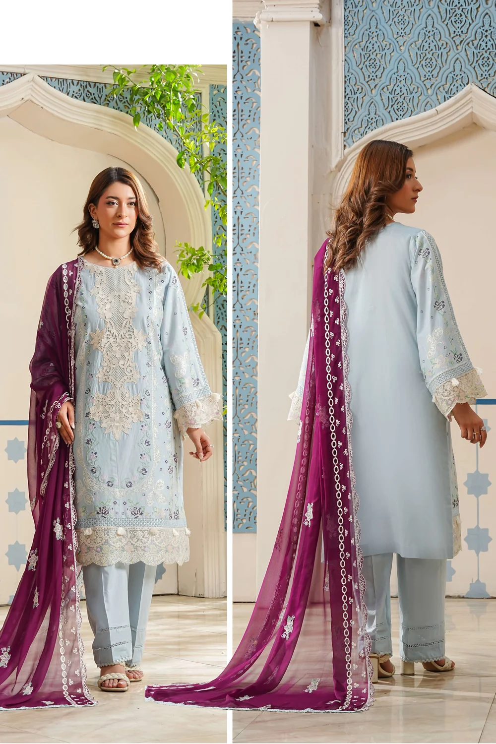 Powder Blue & Plum Look Pakistani outfit
